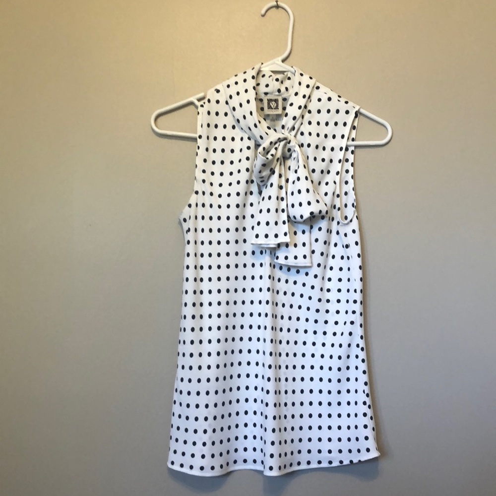 White Polka Dot Tie Neck Tank